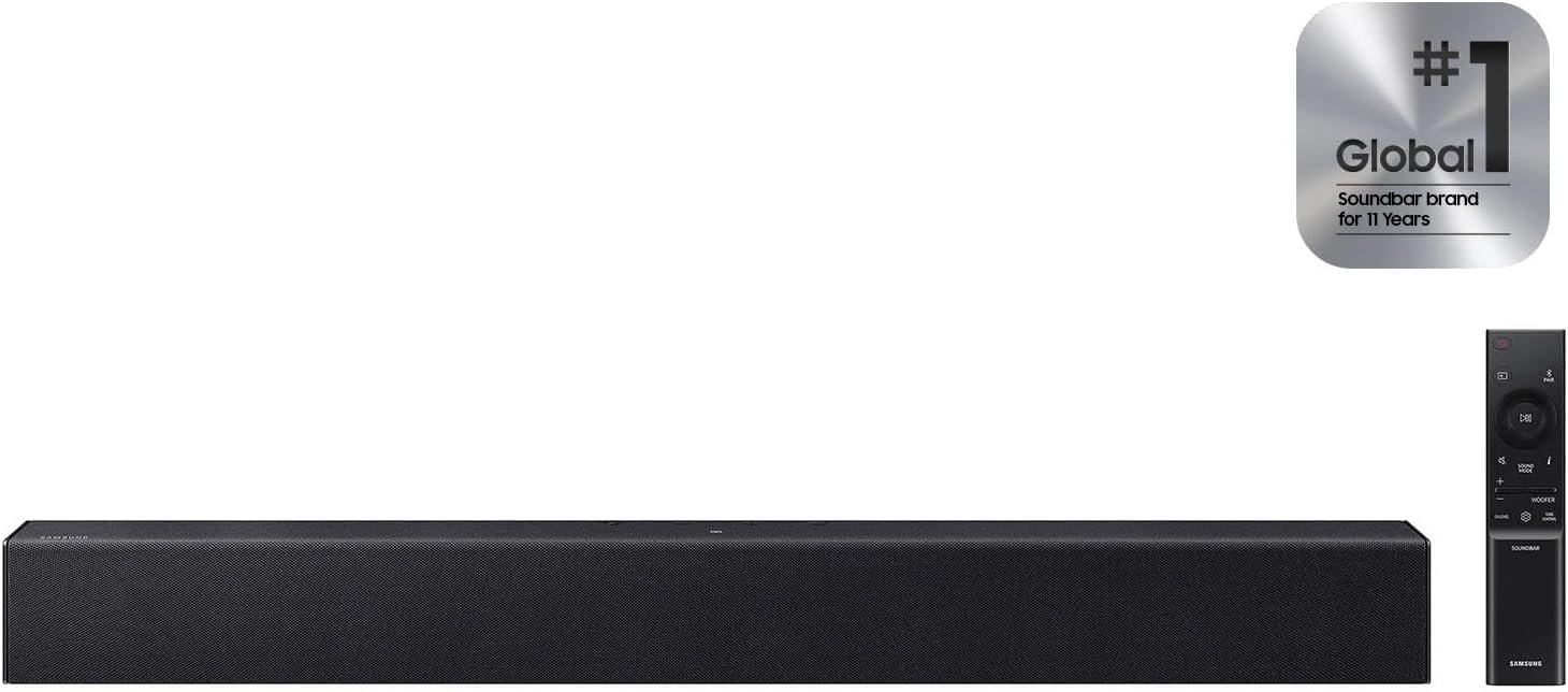 Samsung HW-B400F B-Series 2.0 Channel Soundbar with Built-in Woofer, Voice Enhance, Surround Sound Expansion, Bluetooth, Night Mode, Compact Sound Bar for Smart TV