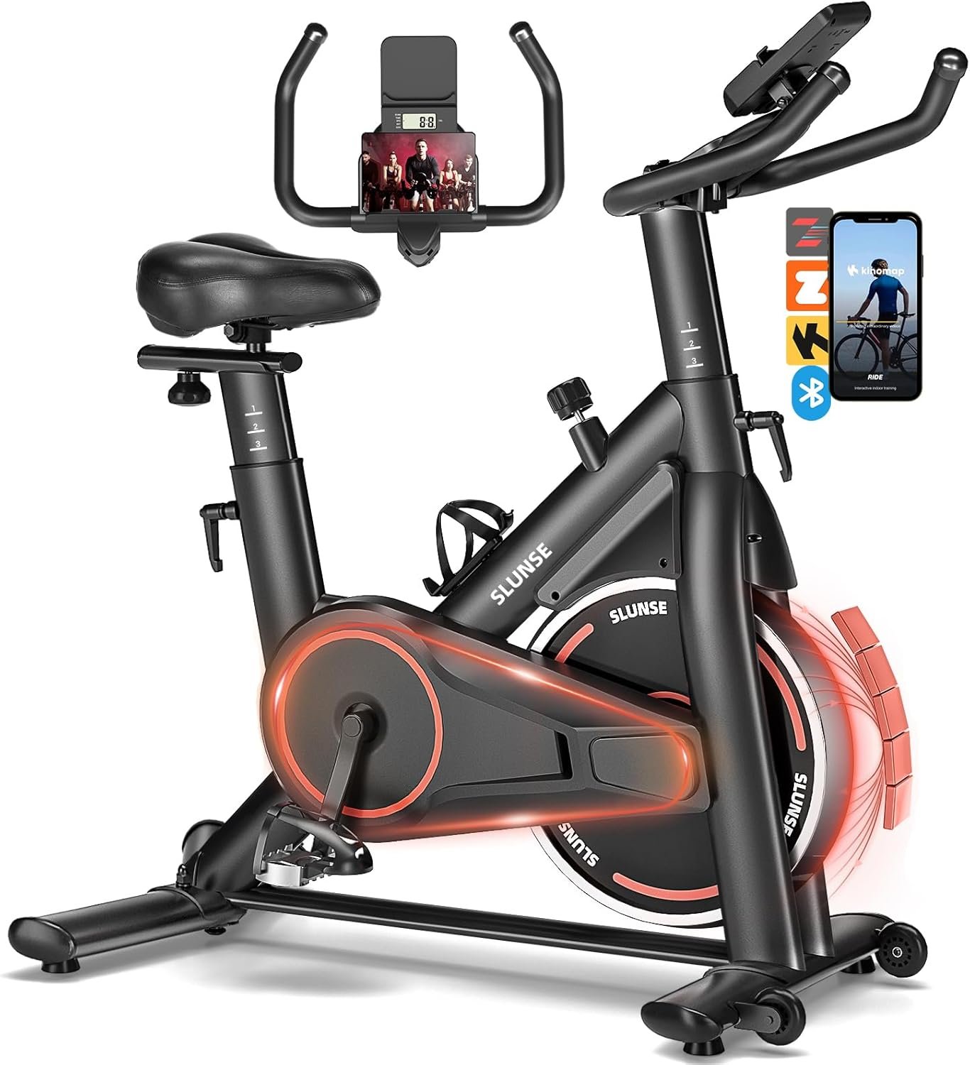 Exercise Bike, Magnetic Resistance Stationary Bikes for Home with App Compatible, Silent Indoor Cycling Bike with 350lbs Weight Capacity Comfortable Seat, Digital Monitor & Phone Mount
