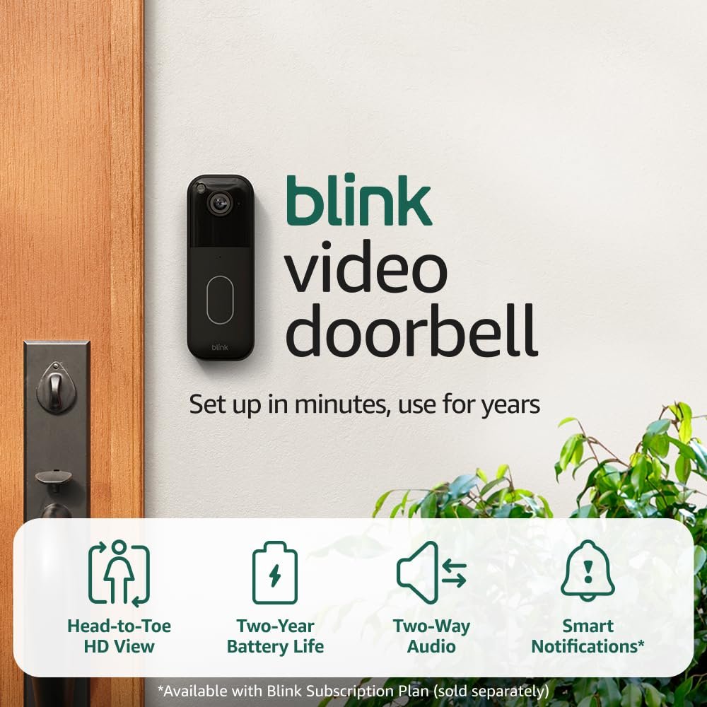 Blink Video Doorbell + Outdoor 4 – Wireless smart security cameras, head-to-toe HD view, two-year battery life. Sync Module Core included – 5 camera system + Video Doorbell