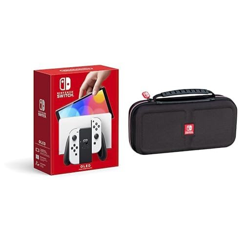 Nintendo Switch OLED Model w/White Joy-Con + Game Traveler Deluxe Travel Case Bundle – Black