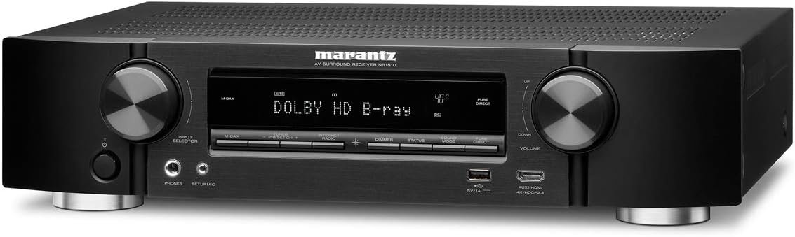Marantz NR1510 UHD AV Receiver – Slim 5.2 Channel Home Theater Amplifier, Dolby TrueHD and DTS-HD Master Audio | Alexa Compatible | Stream Music via Wi-Fi, Bluetooth and HEOS Black