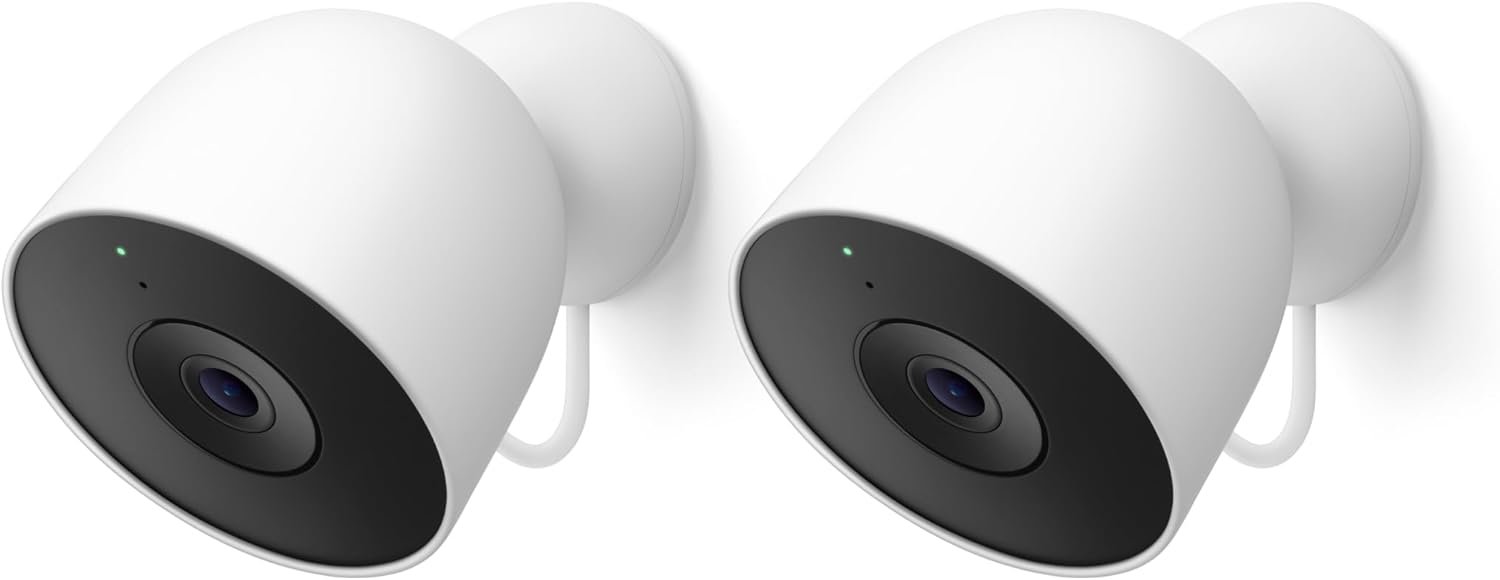 Google Nest Cam Outdoor (Wired, 2nd Gen) – 2 Pack – Security Camera with 2K Video and Gemini, Night Vision, 2-Way Audio – Works with Google Home – 2025 Model – Snow