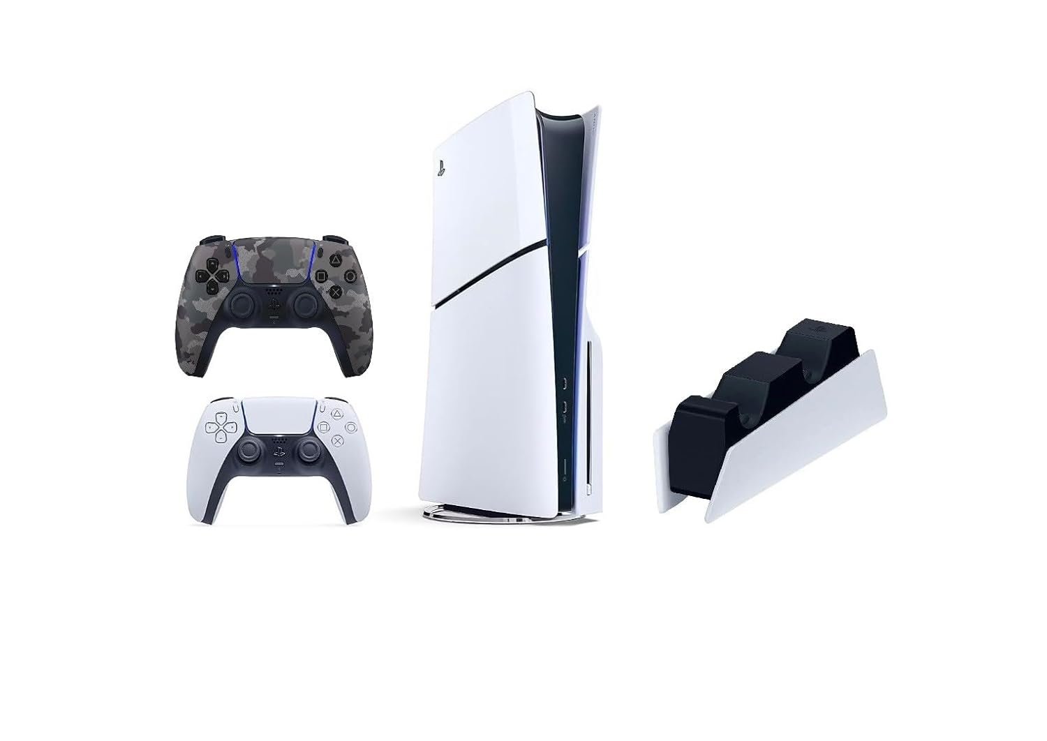 Sony Playstation 5 Slim Disc 1TB Console Bundle with White & Gray Camo Controllers and DualSense Charging Station, 4K-TV Gaming – SNY-BD-PS5SLIM (Renewed)