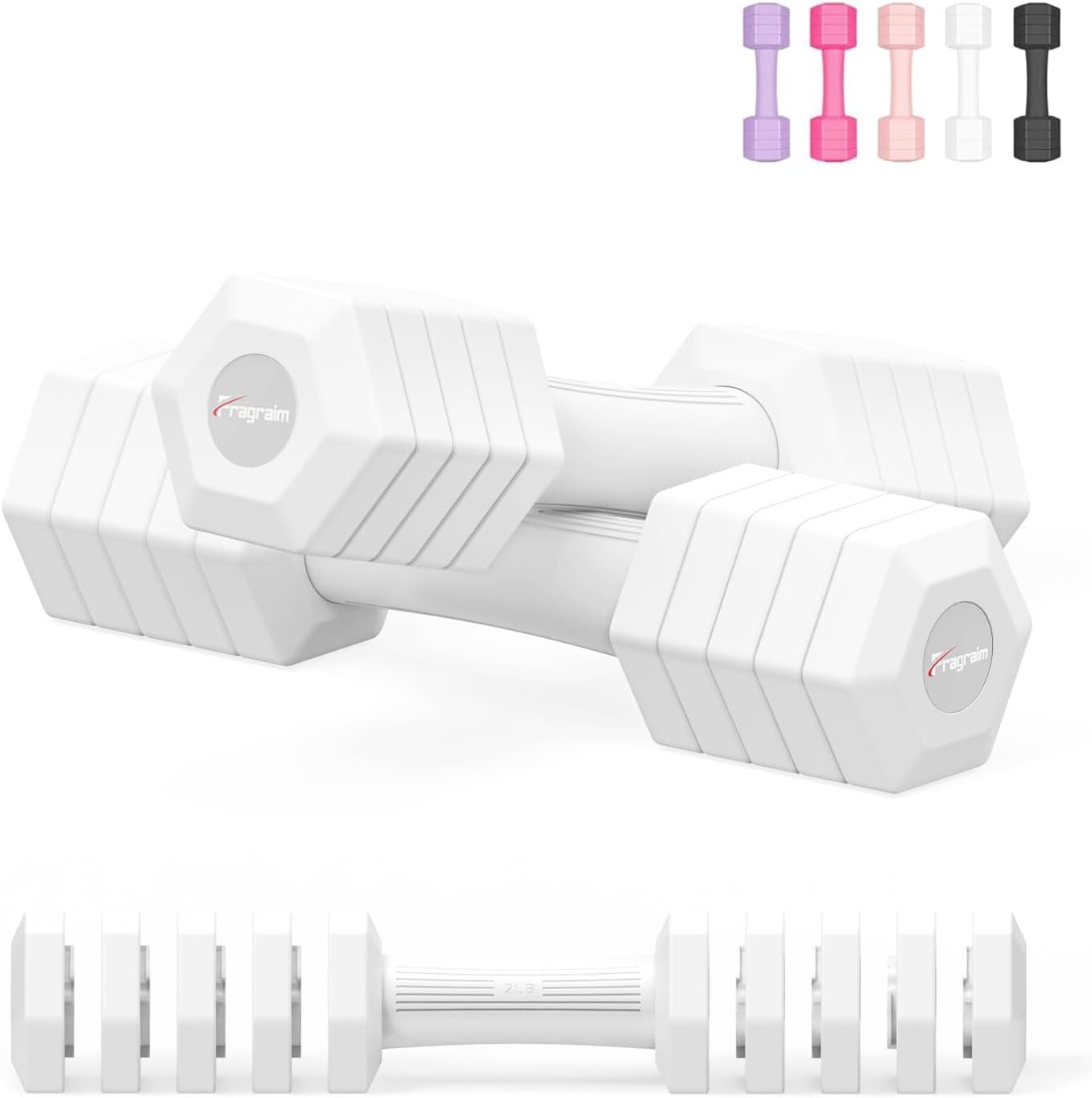 Adjustable Dumbbells Set, 4 in 1 Hand Weights Set for Women Men 10 LB/ 12 LB Dumbbell Pair Each 2lbs 3lbs 4lbs 5lbs Weights Dumbbells Set with TPU Soft Rubber Handle for Home Gym Exercise Fitness