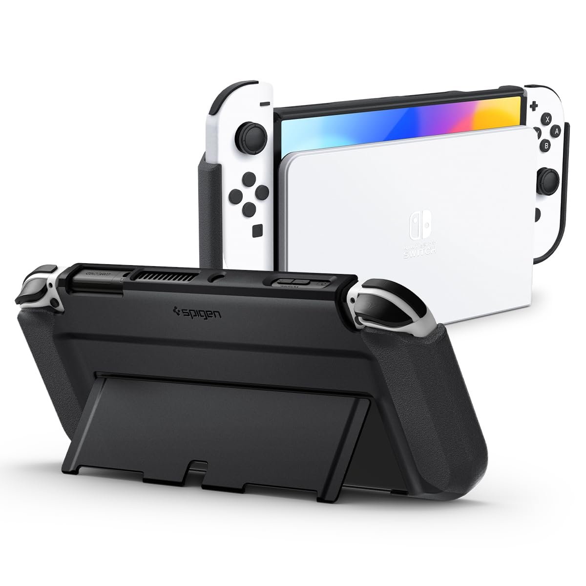 Spigen Thin Fit Designed for Nintendo Switch OLED Model 7 Inch and Joy-Con Controller Dockable Case with Kickstand Protective Case – Black