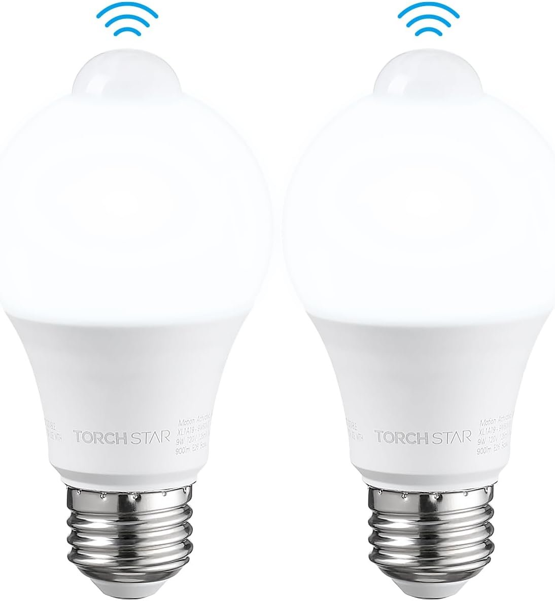 TORCHSTAR LED Motion Sensor Light Bulb, UL FCC DOE Listed, 9W (60W Eqv) 900LM, E26 Base, A19 Motion Activated LED Light Bulb for Laundry, Basement, Hallway, Closet, 6000K Pure White, Pack of 2