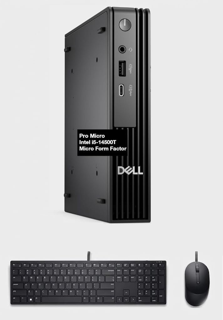 Dell Pro Micro QCM1250 Mini Desktop (Next Gen Optiplex 7020 7000 MF) (Intel i5-14500T, 16GB DDR5, 256GB SSD, Intel UHD 770, RJ-45, 1 Display Port, 1 x HDMI, Wired KB & M, Win 11 Pro)