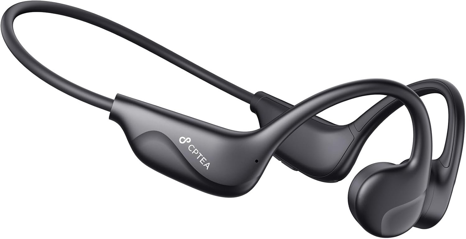 Bone Conduction Headphones, Open Ear Wireless Bluetooth Headphones, 8H Playtime, Lightweight Sport Headphones with Mic, Sweatproof Running Headset for Workout Cycling Gym, Black
