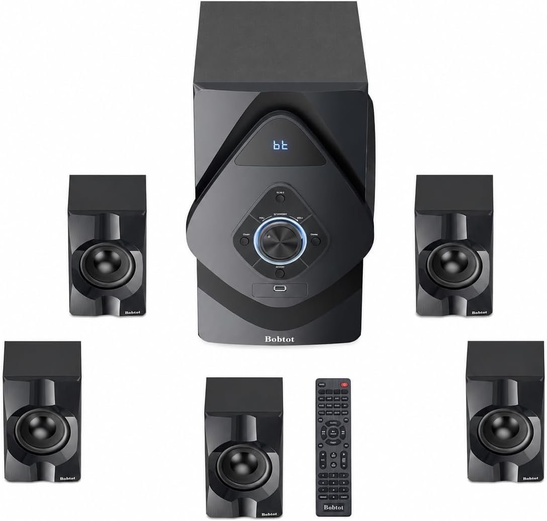 Bobtot Surround Sound Systems Wireless Rear Satellite Speakers – 800W 6.5inch Subwoofer 5.1 Surround Sound System for TV/2.1 Channel Home Theater Systems with ARC Optical Bluetooth Input