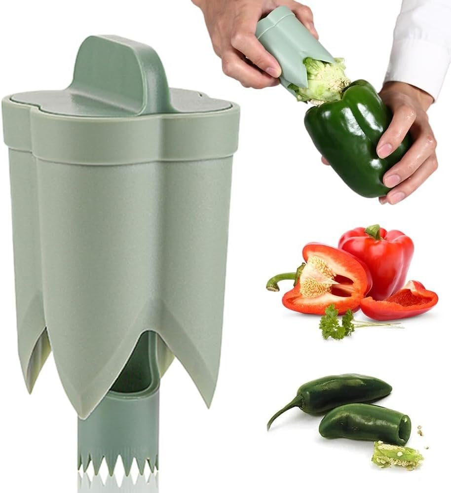 Pepper Seed Corer Remover, 2025 New 2 in 1 Fruit Pepper Corer Bell Pepper Corer Seed Remover Tool, Pepper Deseeder Bell Pepper Corer Tool Pepper Cutter for Vegetables Kitchen Gadget (1)