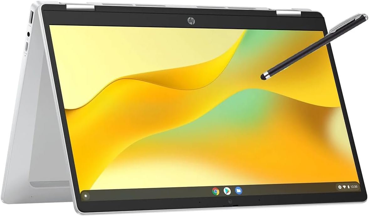 HP Convertible 2-in-1 Chromebook in Silver 14″ Touch HD Intel 4-Core up to 3.40GHz 4GB Ram 128GB Storage 4K Graphics Super-Fast WiFi Chrome OS (14b – Renewed)