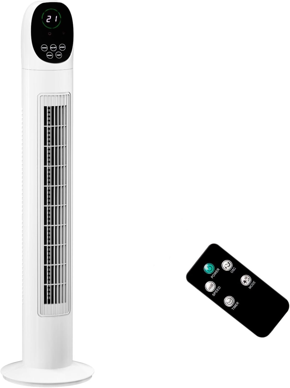 ROVSUN 34 Inch Bladeless Tower Fan with Digital Display & Remote, Turbo Cooling with 3 Speeds, 9H Timer, Safe Quiet Oscillating Floor Fan for Bedroom Home Office