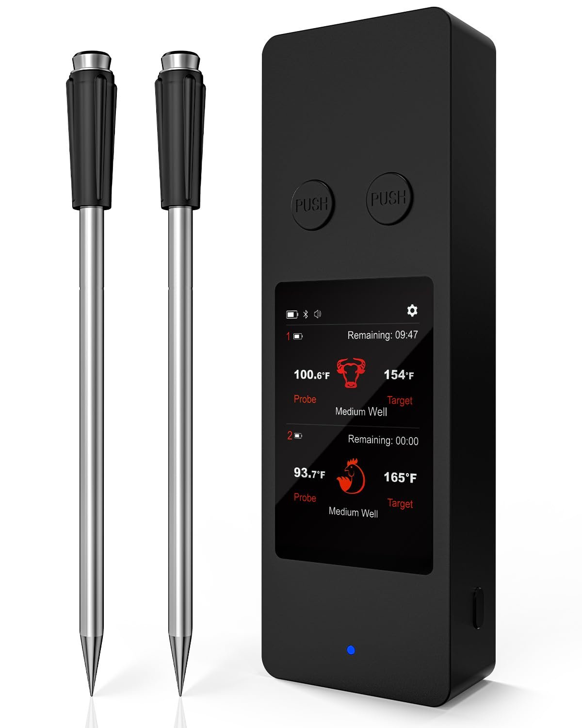 AWLKIM 8-Sensor Smart Wireless Meat Thermometer with Touchscreen Base & Built-In App — Dual Probes, Bluetooth 5.3 800ft Open-Air, IP68, Type-C — Digital Instant-Read for BBQ, Grill, Smoker, Rotisserie