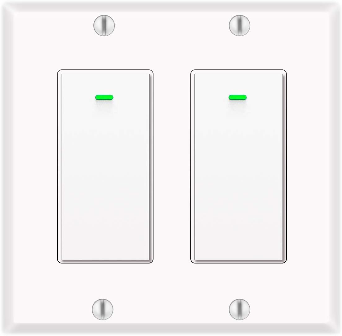 Alexa Light Switch, Double Smart WiFi Light Switches, Smart Switch 2 Gang Compatible with Alexa and Google Home, Neutral Wire Needed, with Remote Control, Timing Schedule, No hub Required (2Pack)