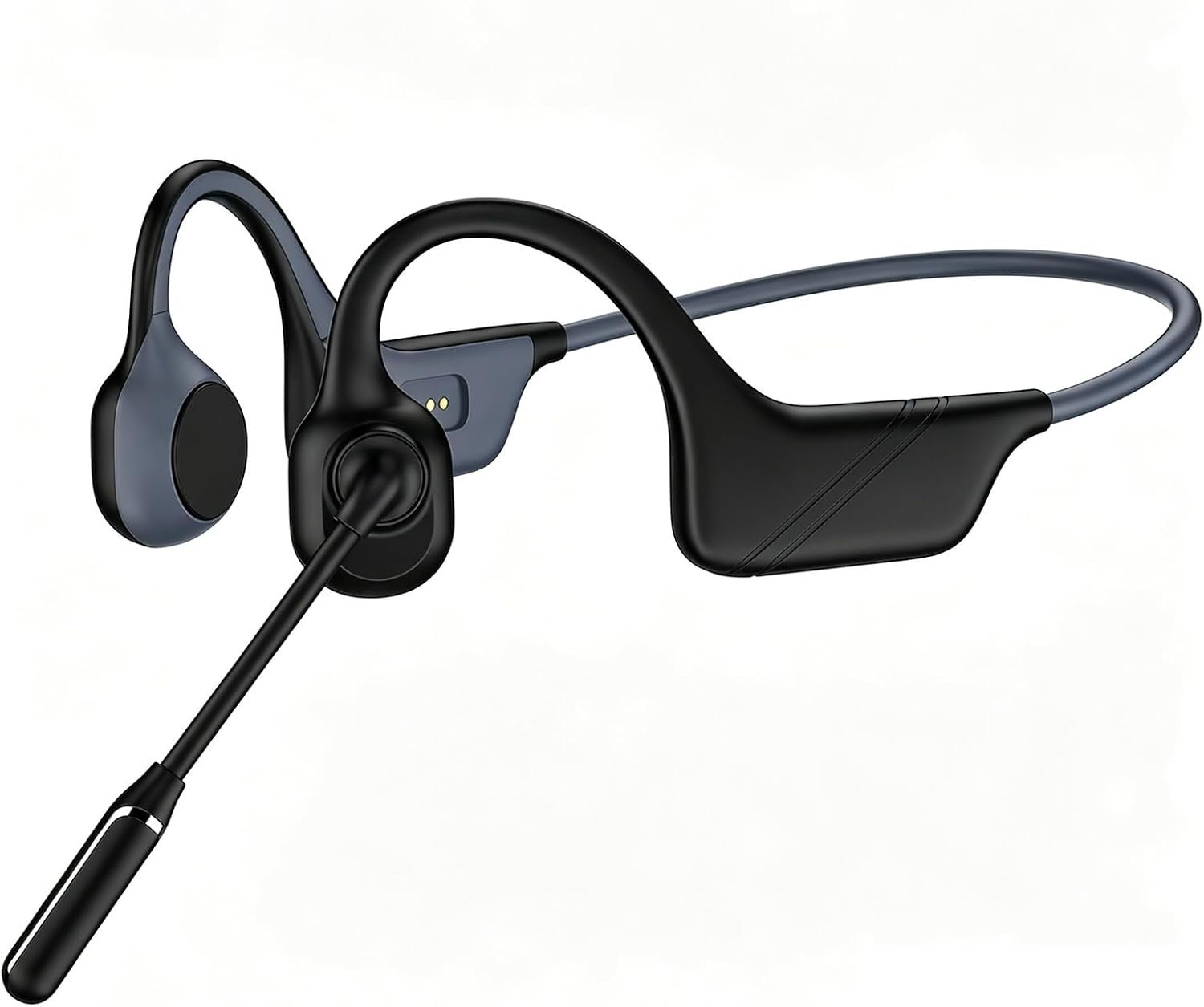 Meetings Open-Ear Headphones with Rotatable Noise-Canceling Boom Mic, Bone Conduction Bluetooth 5.4 Headphones with One-Touch Mute&Magnetic Charging for All-Day Use,Perfect for Driving Learning(Black)