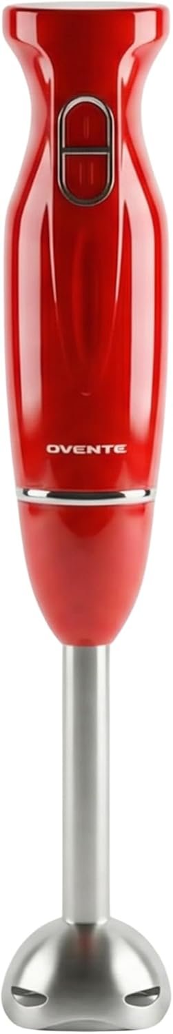 OVENTE Immersion Hand Blender, 300W Electric Handheld Stick Mixer with 2 Mixing Speeds and Stainless Steel Blades for Smoothies, Purees & Baby Food, Red HS560R