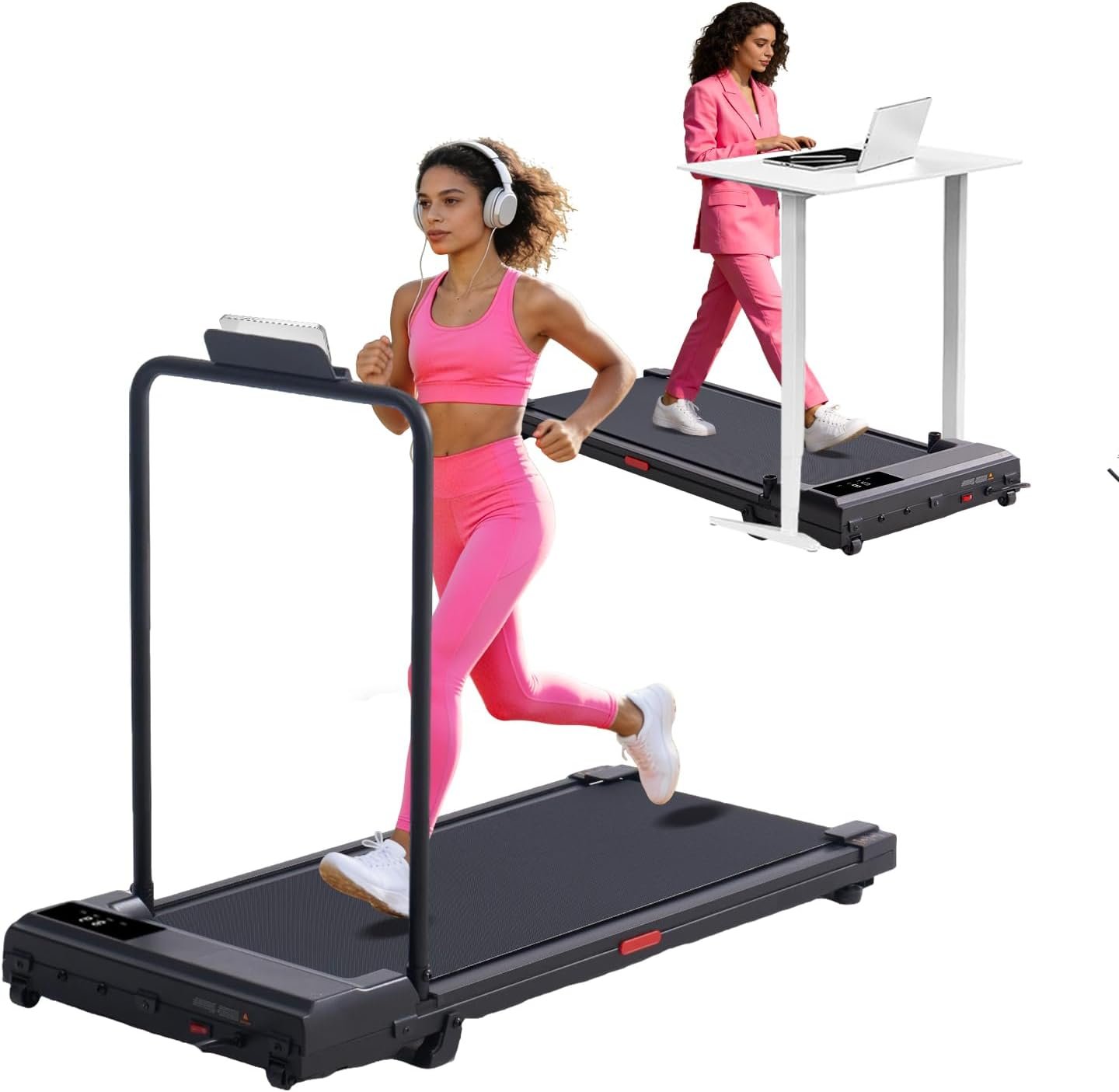 Portable Walking Pad Treadmills for Home Small, Electric Mini Walking Treadmill for Exercising, 3.0HP Compact Walking Pad Treadmill with Handle Bar, 0.6-7.6MPH, 350LB Capacity