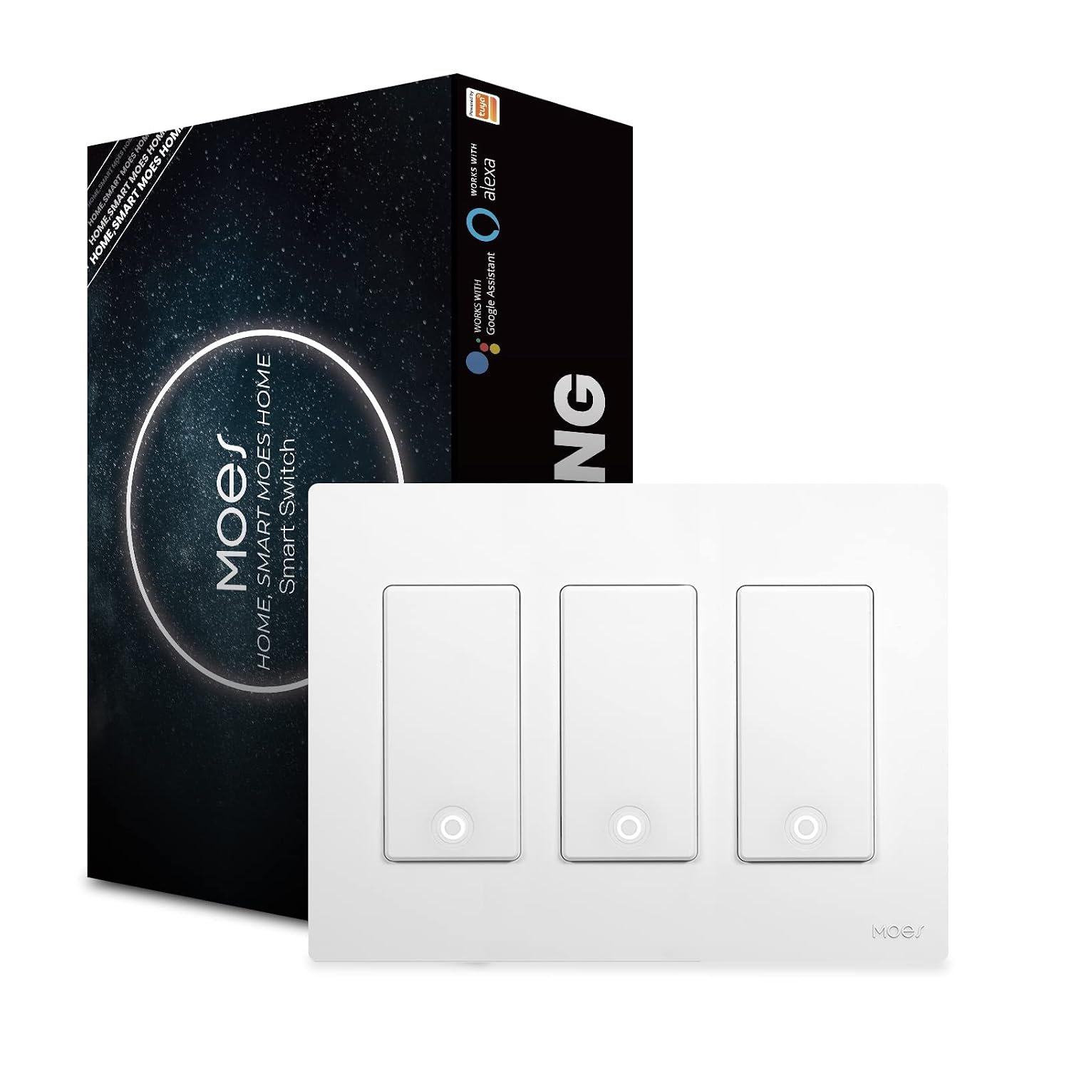 MoesGo 2nd Generation WiFi Smart Light Switch, Smart Wall Switch 2.4GHz WiFi, Neutral Wire Required, Smart Life APP Remote Control, Compatible with Alexa/Google Home, No hub Required White 3 Gang