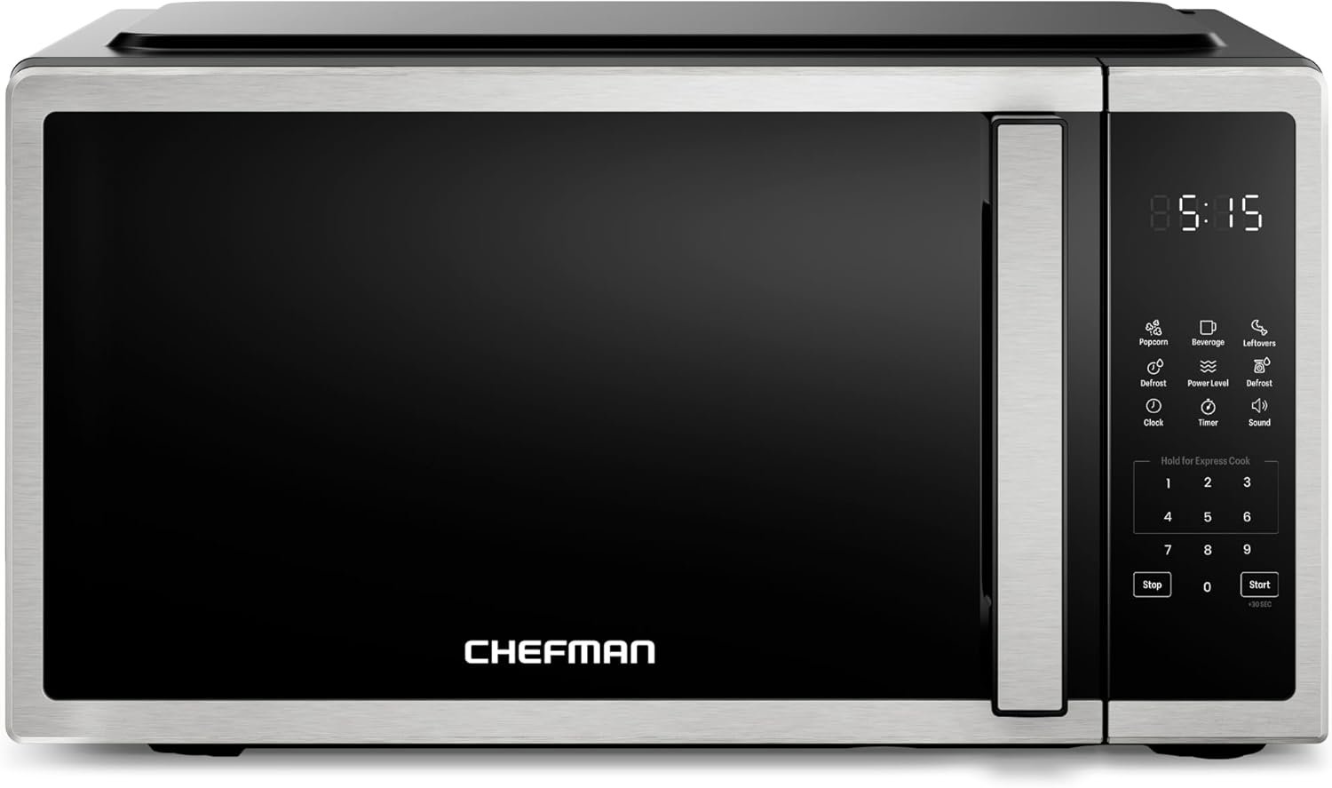 Chefman Compact Countertop Microwave Oven 0.7 Cu. Ft., 700W with 10 Power Levels, 3 Cooking Presets with One-Touch Express Cook, 2 Defrost Settings, Child Safety Lock, & Mute Button – Stainless Steel