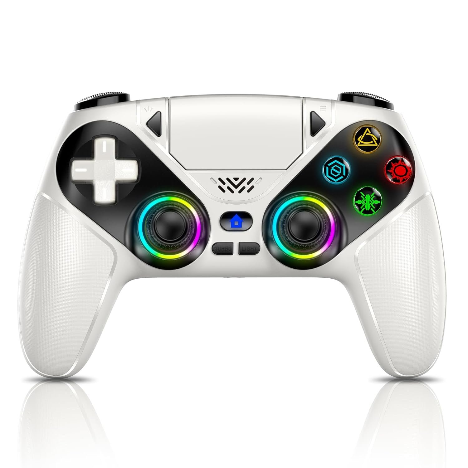 Gamrombo LED Wireless Controller for PS5, Compatible with PS5 Pro/Slim/PC, Dual Vibration, Macro/Turbo Function, 3.5mm Audio Jack, 6-Axis Motion Control Gamepad with Speaker(White)