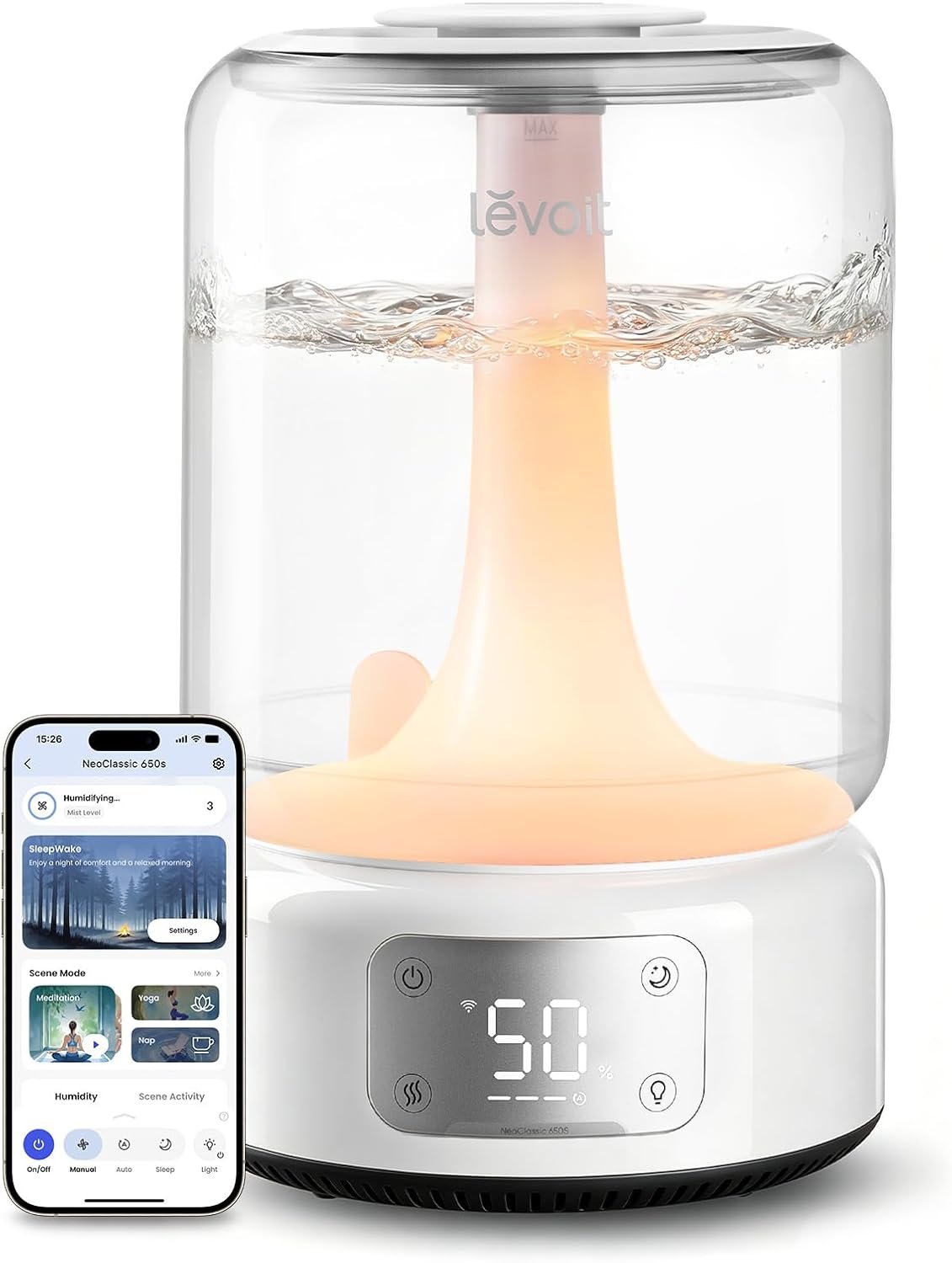 LEVOIT Humidifiers for Bedroom Large Room Home, 6.2L Dishwasher Safe, Cool Mist Humidifier for Baby & Plants, Top Fill Easy to Clean, Quiet 26dB, Smart App & Voice Control, Essential Oil Diffuser