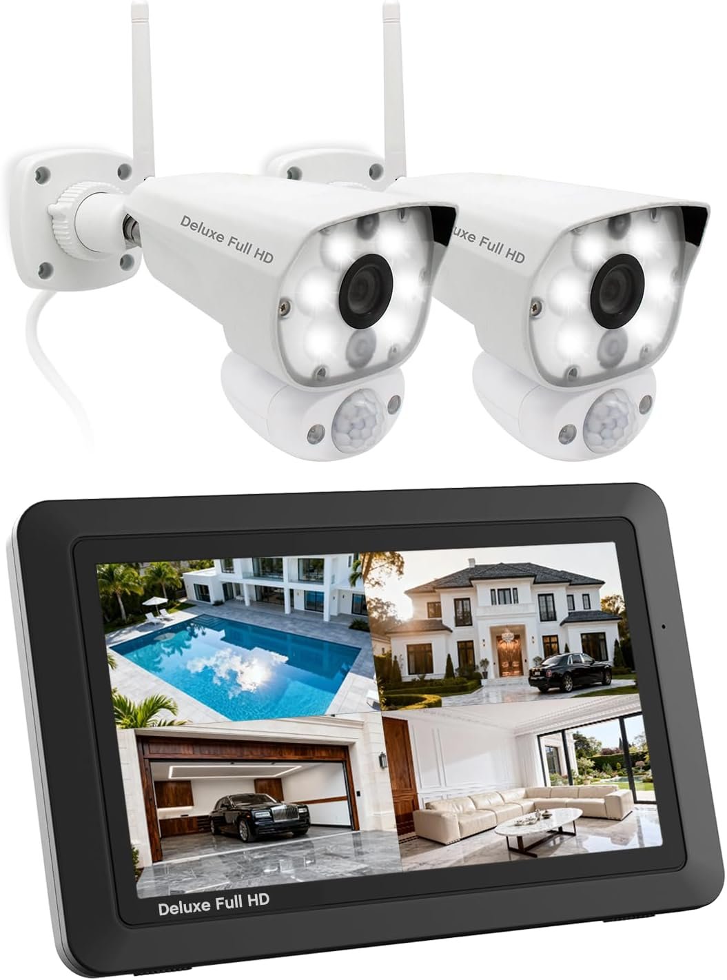 CasaCam Security Camera Deluxe, 7″ Touchscreen, 2 Floodlight Cams, No Fees | 2 1080p Floodlight Cameras, 7″ Touchscreen Monitor, Two-Way Audio, No Internet Required, No Fees, VS5002