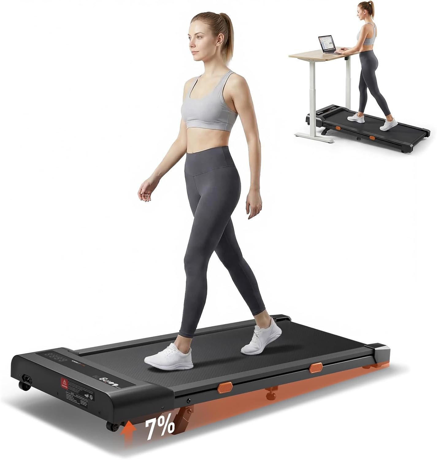 Cybergoing T10 Walking Pad Treadmill with Bosch® Motor, Under Desk Treadmill, Fixed 7% Manual Incline, Up to 4 MPH, 2.5HP, 300lb Capacity, App + Remote, 15″x36″ Belt, Treadmills for Home