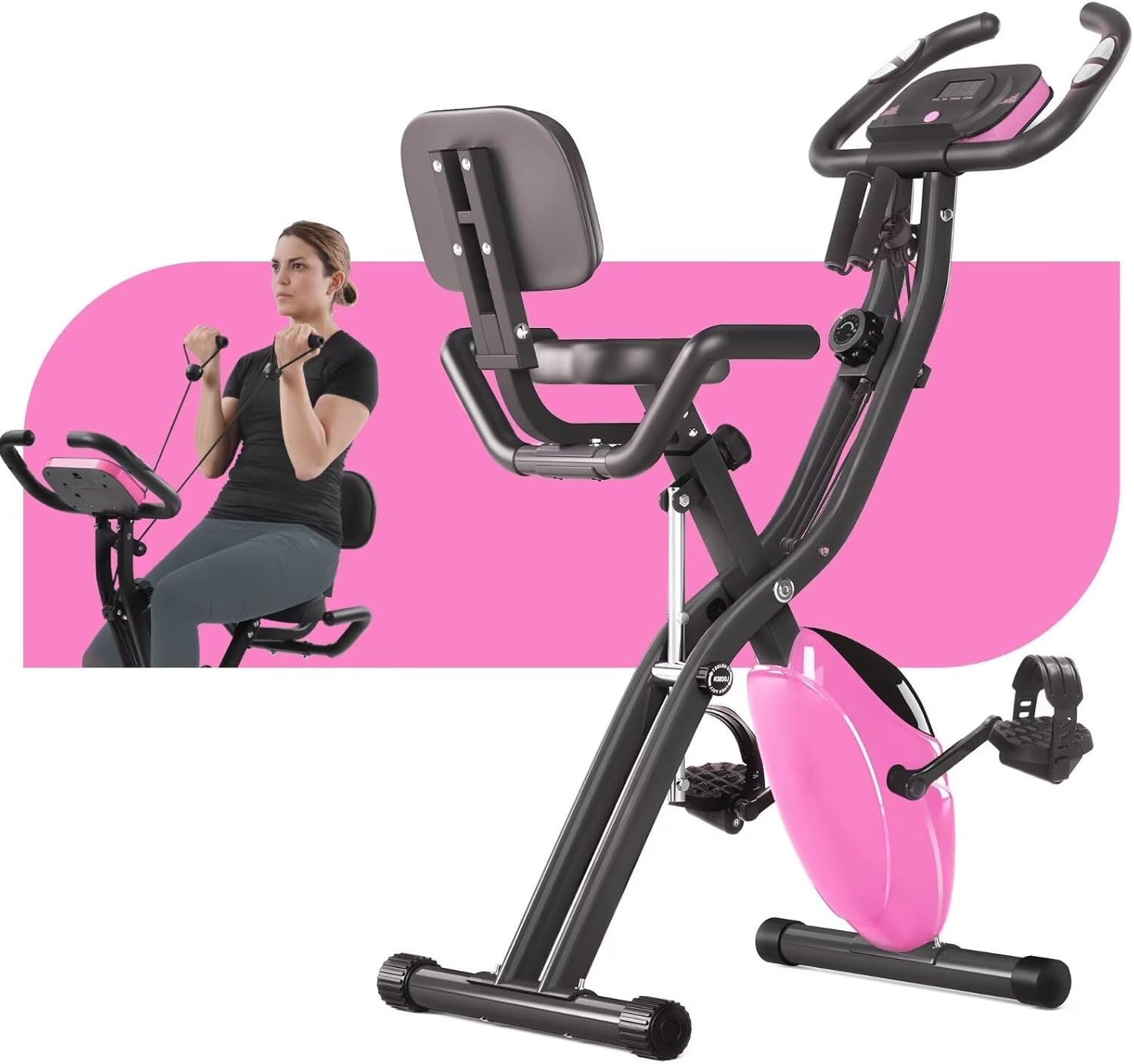 Merax Workout Bike For Home – 4 In 1 Recumbent Exercise Bike and Upright Indoor Cycling Bike Positions, 16 Levels Magnetic Resistance Exercise Bike, Foldable Stationary Bike Machine, Fitness Bike