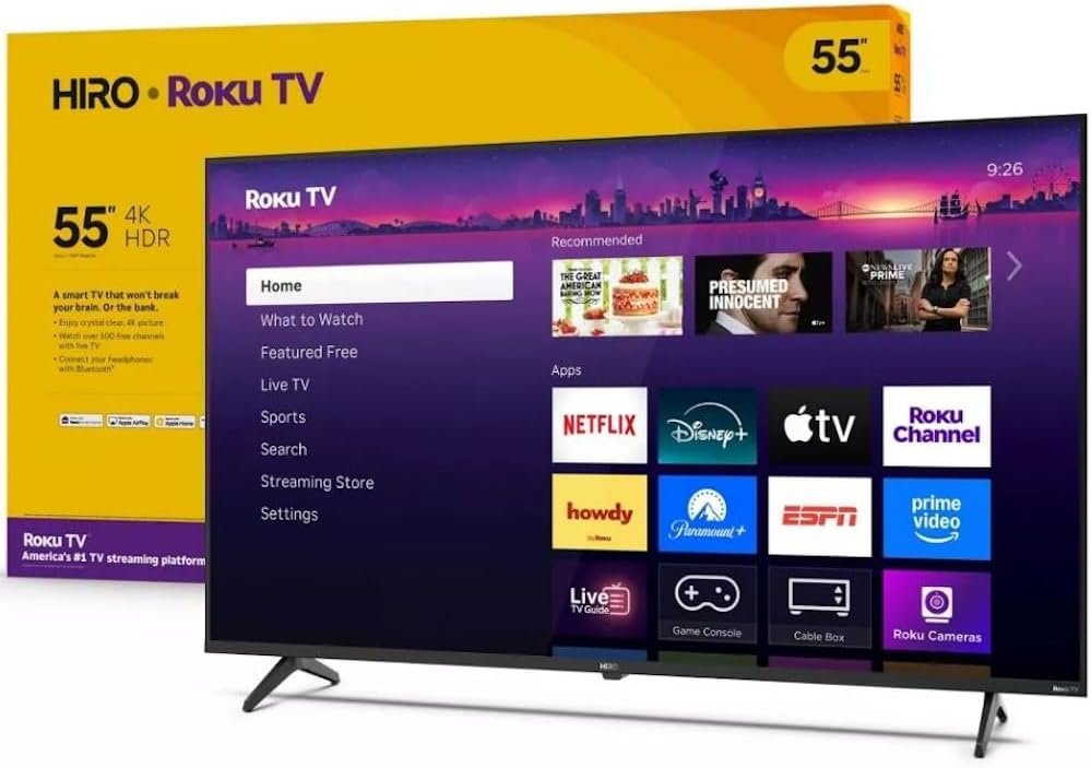 Roku Hiro TV 55″ 4K HDR10 Smart TV Flat Screen LED TV & Dolby Audio Streaming, with Wi-Fi & Bluetooth, 3X HDMI Ports, Supports Apple Airplay – H55C4C4 (Renewed)