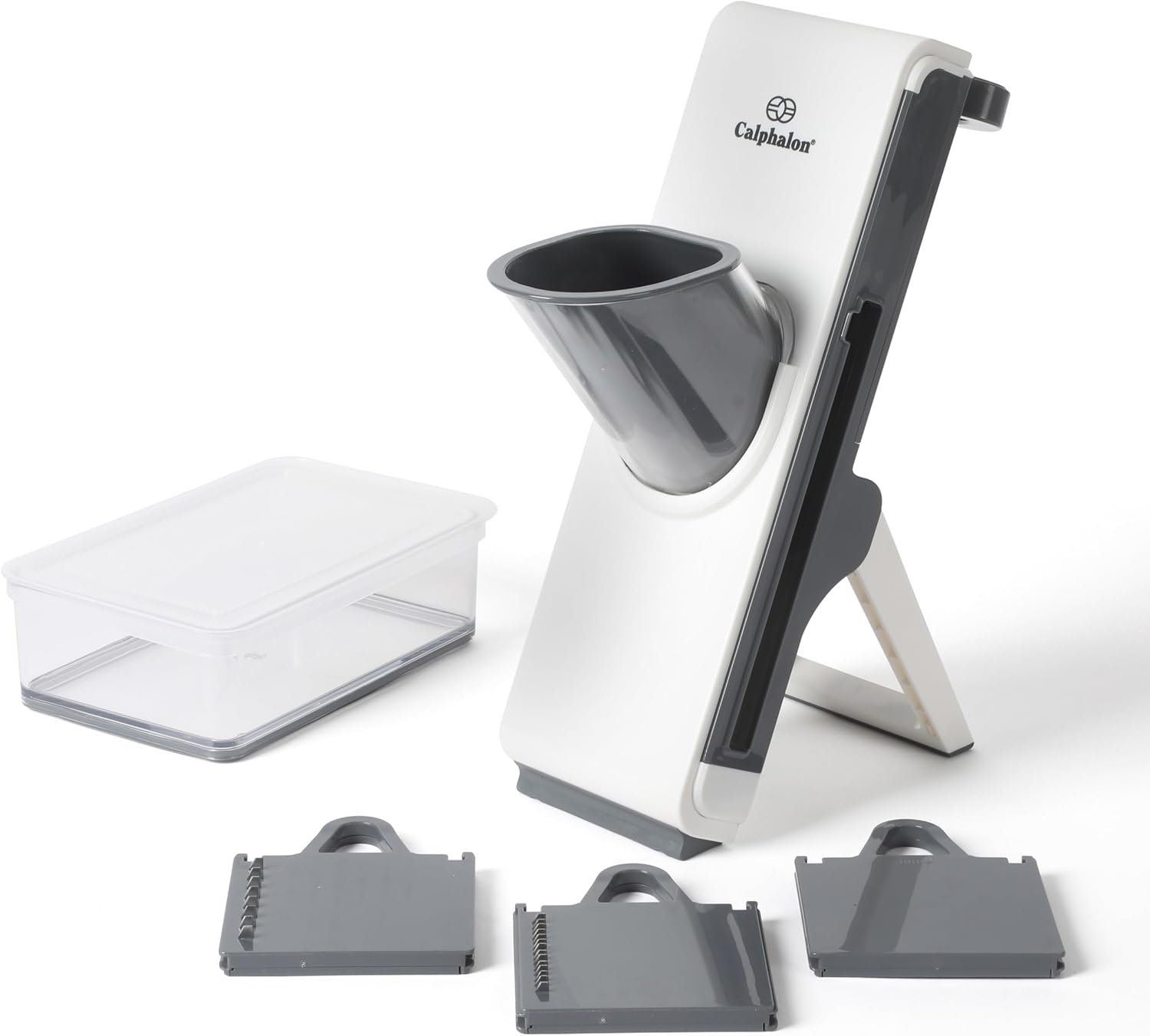 Calphalon Aero Mandoline Slicer, Stainless Steel Vegetable Slicer with Container, Adjustable Mandoline with Interchangeable Blades & Wide Chute for Precision Slicing & Food Prep