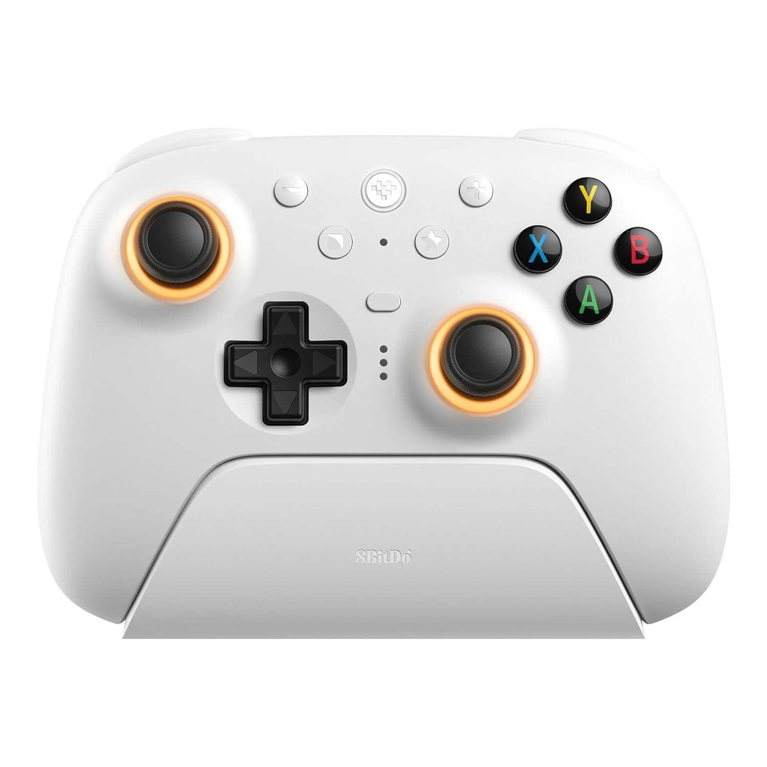 8Bitdo Ultimate 2 Wireless Gaming Controller with TMR Joysticks, Switchable Hall Effect/Tactile Triggers, 8Speed Wireless Tech, Charging Dock, RGB Fire Ring for PC & Android – White