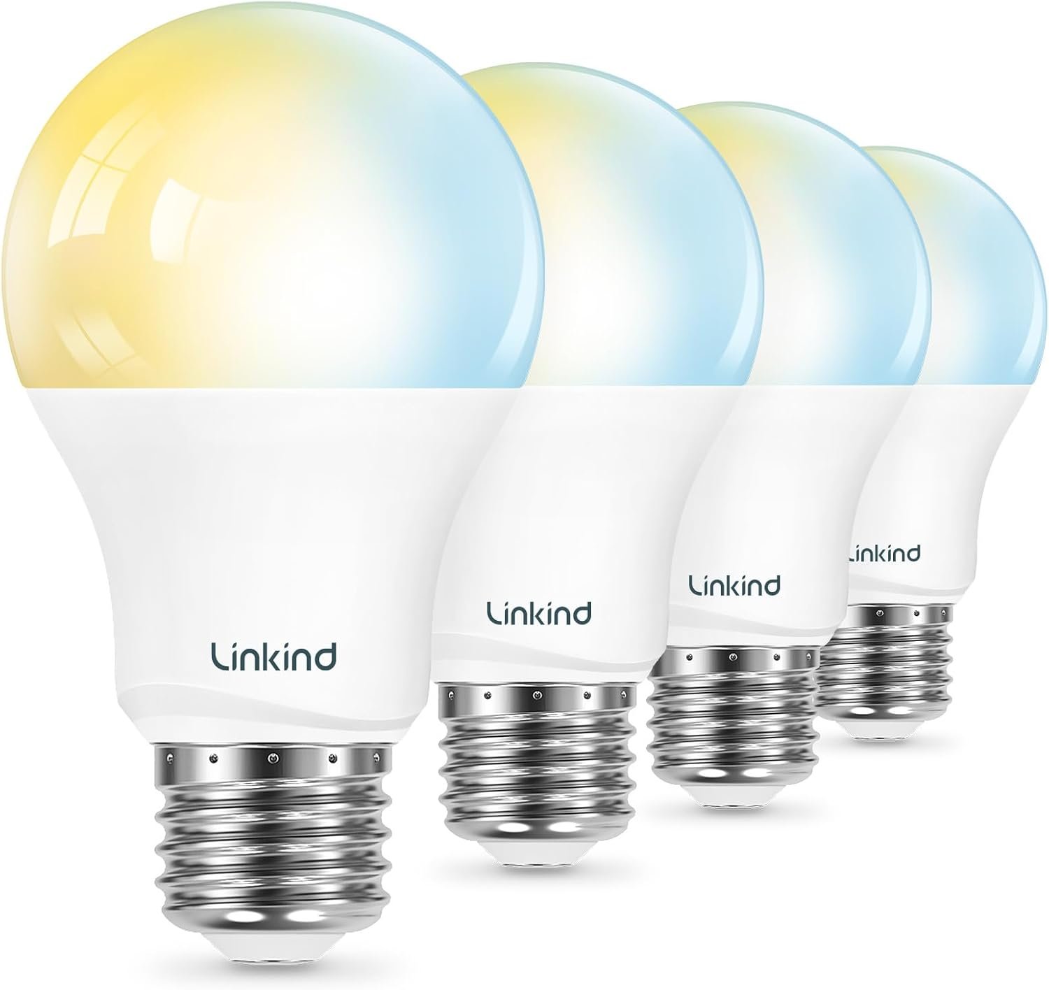 Linkind Smart Light Bulbs, Warm White to Daylight (2700K-6500K), Alexa Light Bulbs, Work with Alexa, Google Home, AiDot, 60W Equiv, Efficient 8.5W, 2.4G WiFi Bluetooth LED CRI>90, A19 E26 800LM, 4Pack