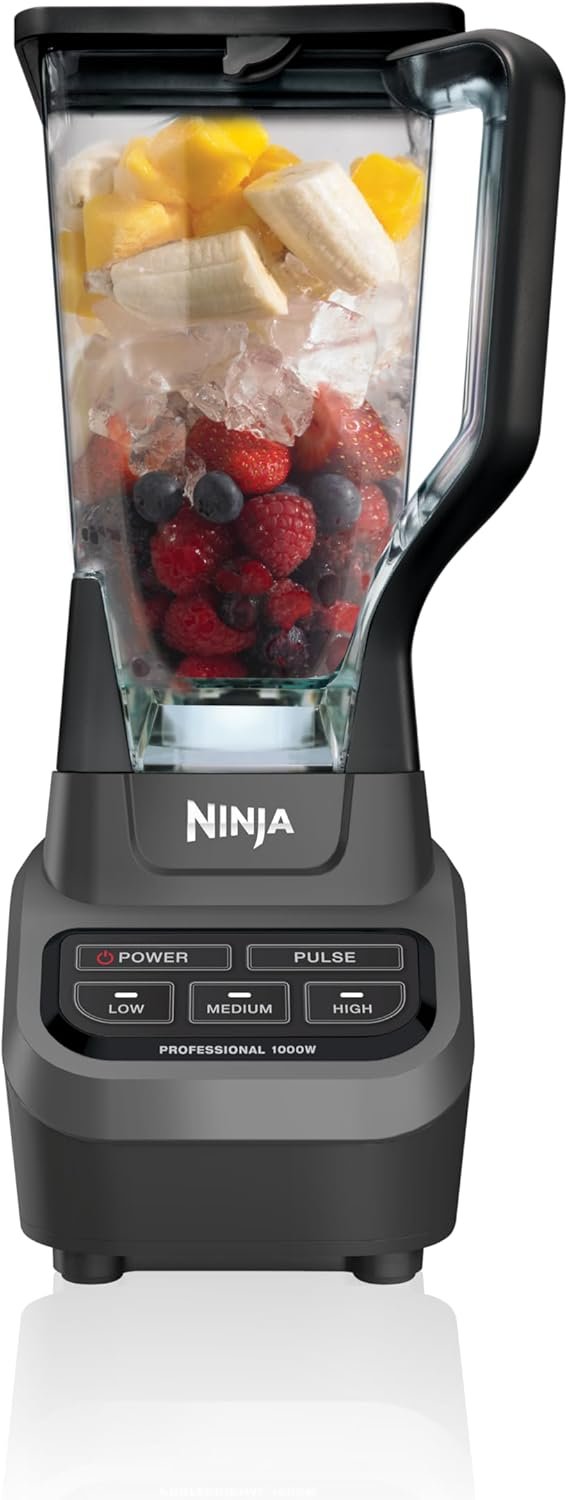 Ninja Professional Blender | Smoothie Blending, Drink Mixer, Grinder, Ice Crusher, Frozen Fruit Blending | 1000W Power, Total Crushing Technology, XL 72-oz. Pitcher | Black & Grey | BL610