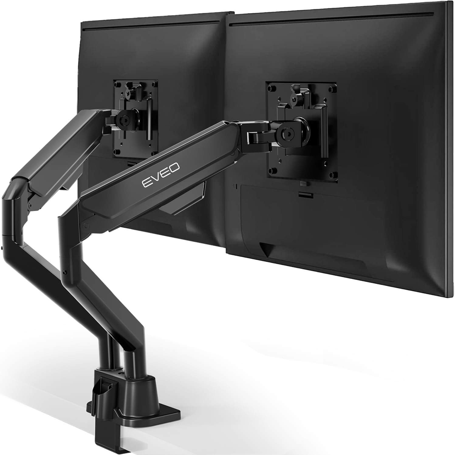 EVEO Premium Dual Monitor Mount 14″-32” Dual Monitor Arm VESA Bracket Adjustable Height Gas Spring Dual Monitor Stand, Screen Full Motion Dual Monitor Arm-Computer Monitor Stand for 2 Screens – Black