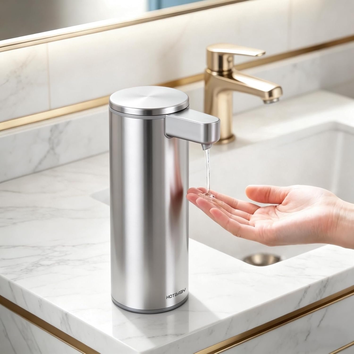Automatic Liquid Soap Dispenser Touchless: Stainless Steel Hand Soap Dispenser Auto – Free Touch Electric Soap Dispenser Rechargeable with Sensor for Kitchen, Bathroom, Commercial (Silver)