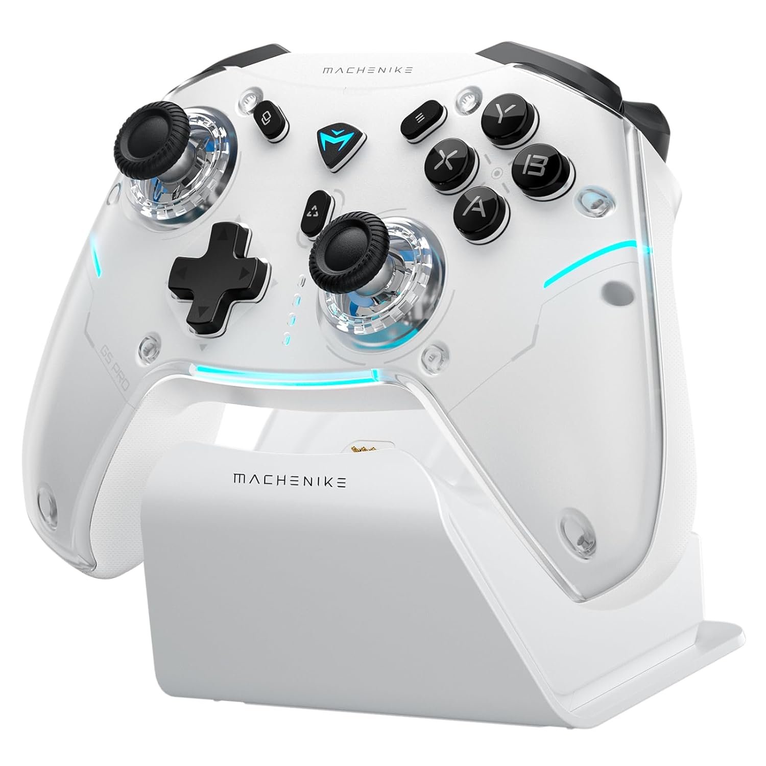 Machenike G5PRO Max SE 1000HZ Wireless Gaming Controller for NS/PC/iOS/Android with Charging Dock,PC Controller Hall Effect Joystick/Triggers/Gyroscope,RGB Backlight, White