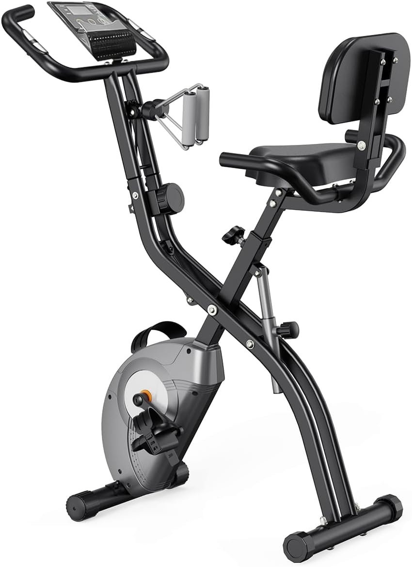 ATIVAFIT 5-in-1 Foldable Exercise Bike for Home, Upright & Recumbent Indoor Bike with 8-Level Magnetic Resistance, Resistance Bands, Quiet Cardio, Adjustable Seat