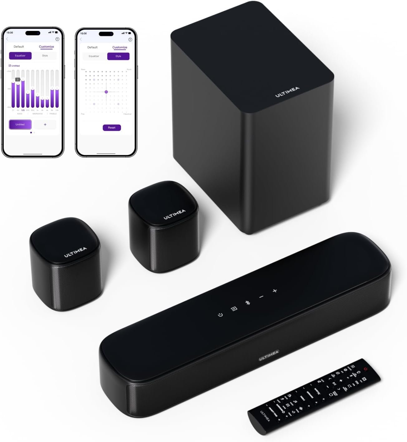 ULTIMEA 5.1ch Sound Bar with Subwoofer, Virtual Surround Sound System for TV, Sound Bar for Smart TV with 2 Surround Speakers, TV Soundbar with App Control, Opt/AUX/BT