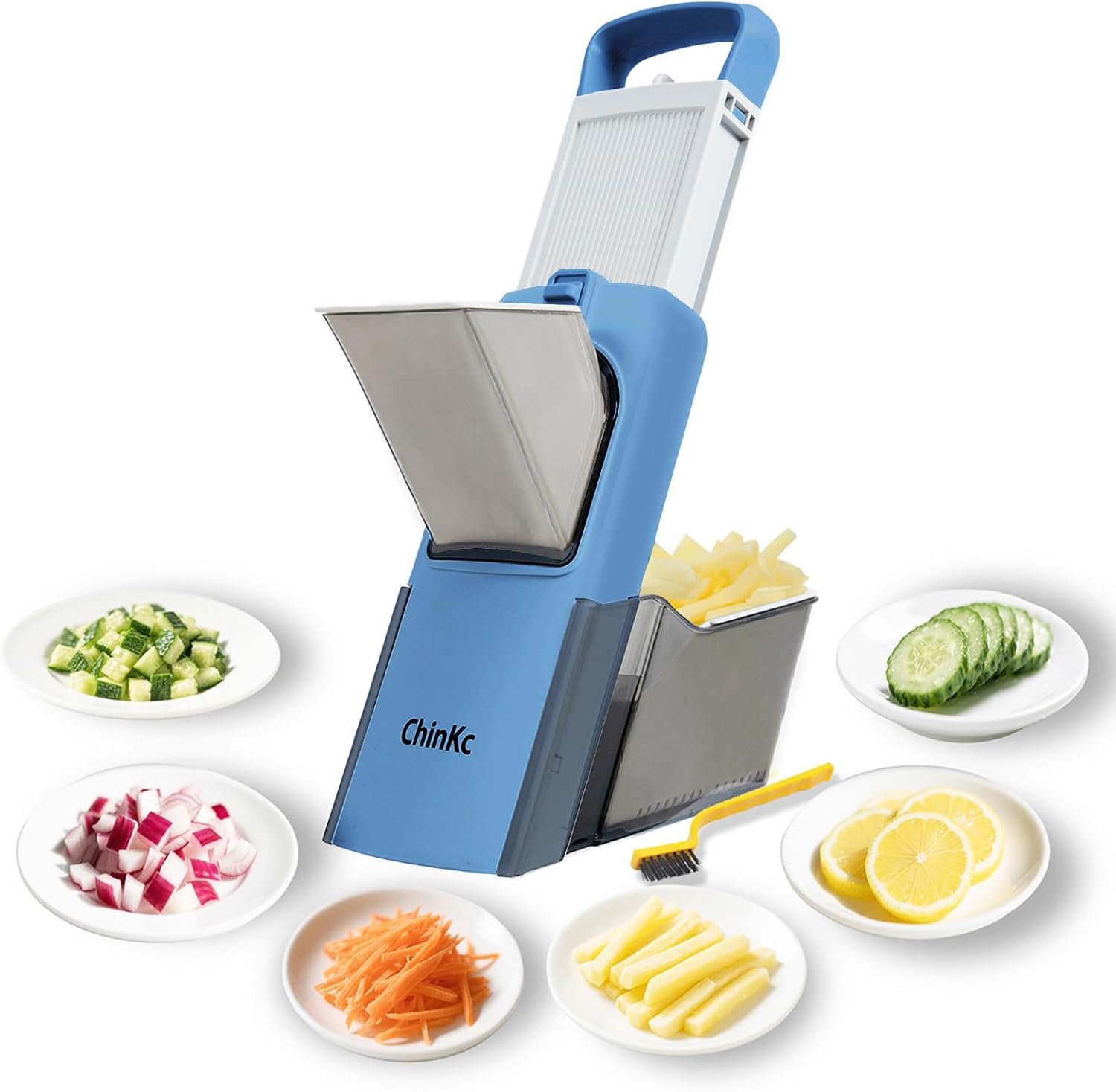 Upgrade Safe Mandoline Slicer for Kitchen,Adjustable Vegetable Food Chopper Onion Potato Fries Cutter, Veggie Salad Julienne + Dicer, with Draining basket, Kitchen Chopping Artifact, Gift