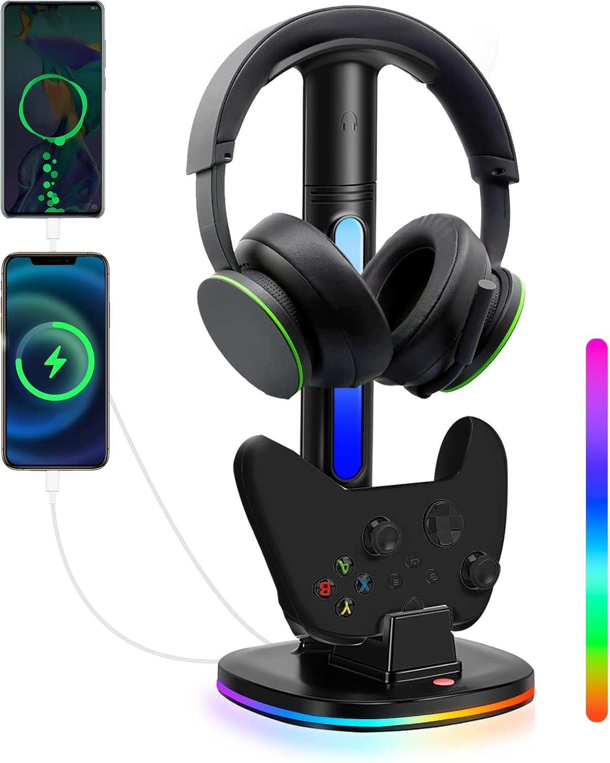 Controller Charger with RGB Headphone Stand for Xbox Series X|S/Elite 2/One/One X/One S/One Elite, XSX Controller Charger Station with 2 USB Port, Headset Stand for Xbox Charging Station Dock