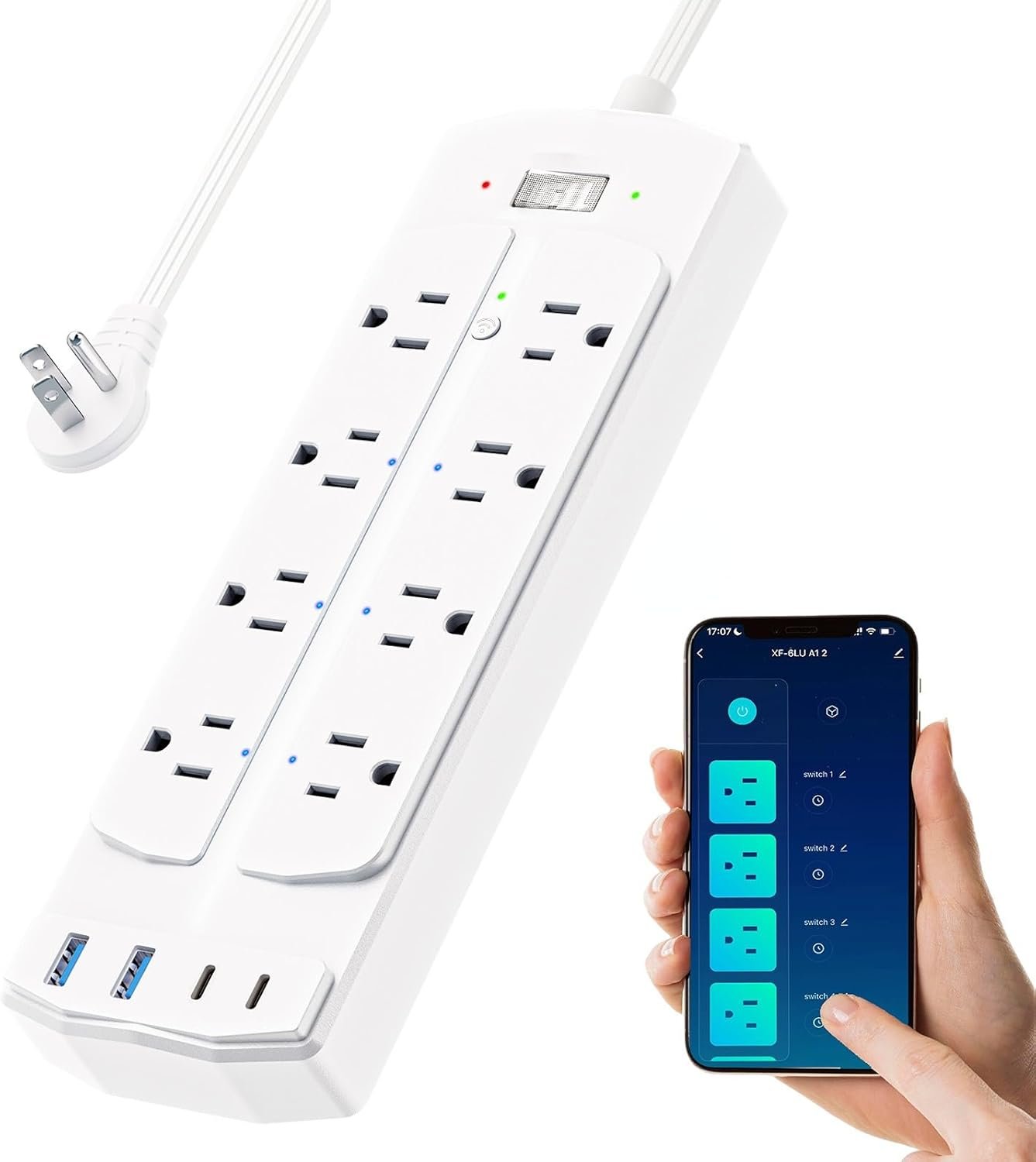 Smart Power Strip, Yozisital Charging Station with 6 Smart Outlets and 4 USB Ports, 5FT Flat Plug Extension Cord for Home Office, Works with Alexa & Google Home