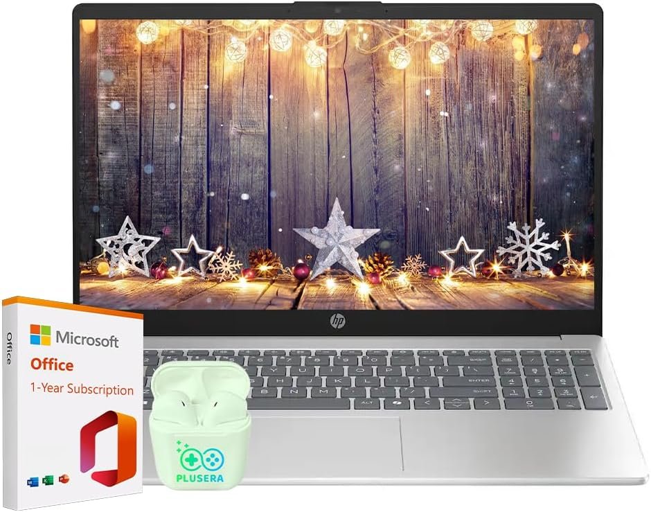HP 15.6″ Laptop with Microsoft Office 365 Included, Intel 4-Core Processor, 1.1TB Storage (1TB OneDrive and 128GB SSD), Windows 11, PLUSERA Earphones, Natural Silver (16GB RAM)