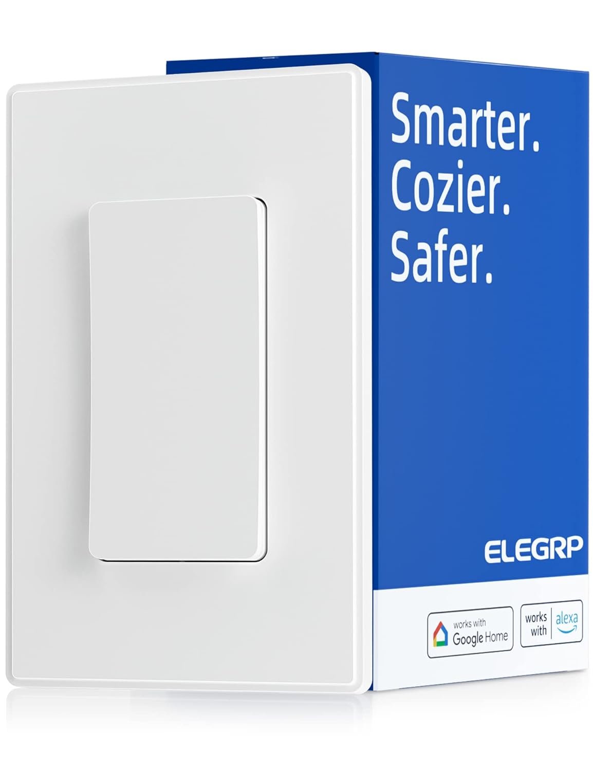 ELEGRP Smart Light Switch, 2.4GHz Wi-Fi Light Switch Compatible with Alexa & Google Assistant, Neutral Wire Required, APP Control and Timer Schedule, UL Certified,Single Pole, White, 1 Pack
