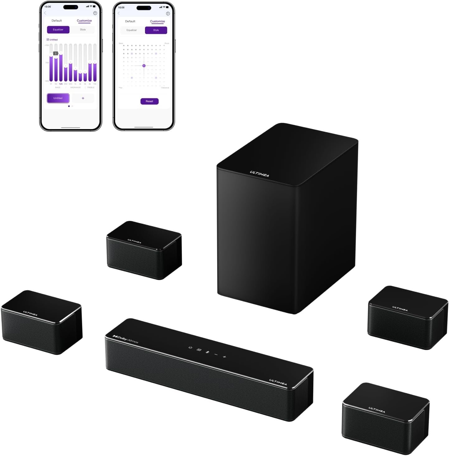 ULTIMEA 7.1Ch Soundbar with Dolby Atmos, APP Control, Surround Sound System for TV, 4 Wired Surround Speakers, Sound Bar for TV with 6.5″ Wireless Subwoofer, Soundbar for TV, Poseidon D80 Upgraded