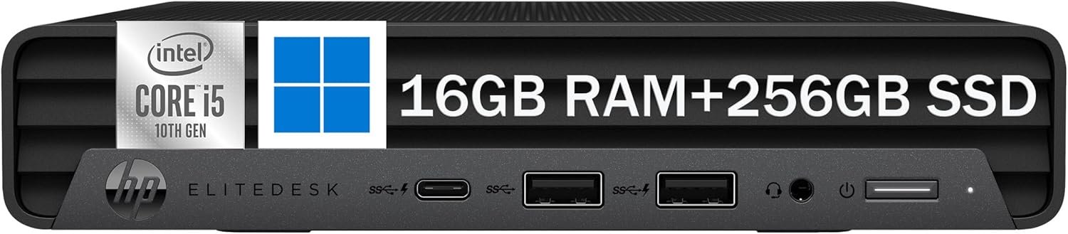 HP EliteDesk 800 G6 Mini Computer Desktop PC, Intel Gen 10th Core i5-10500T, 16GB RAM, 256GB SSD, 4K Support, Displayport, RJ-45, Wi-Fi, BT, Windows 11 Pro (Renewed) | Intel Core i5-10500T, 16GB RAM, 256GB SSD, 4K Support, Displayport, RJ-45, Wi-Fi, Bluetooth