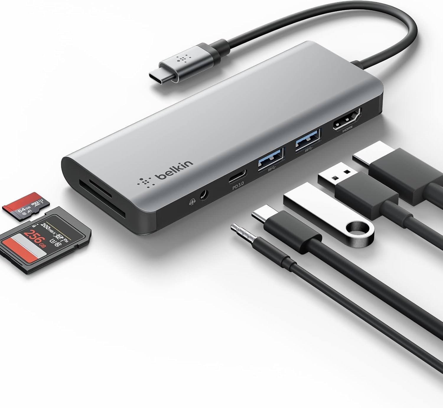 Belkin USB-C Hub, 7-in-1 MultiPort Docking Station for MacBook & Windows – 85W USB-C Power Delivery 3.0, 4K HDMI 1.4, 2x USB-A 3.0, SD 3.0, Micro SD 3.0, & 3.5mm Audio Jack