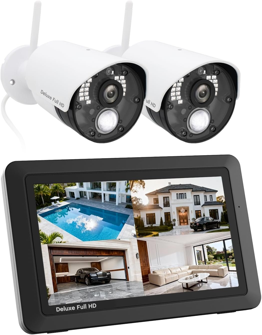 CasaCam Wireless Security Camera System Deluxe | 7″ Touchscreen Monitor & 2 1080p Cameras | AC Powered, No Monthly Fees, Two-Way Audio, Free APP, SD Card and Battery Installed, Model VS5802
