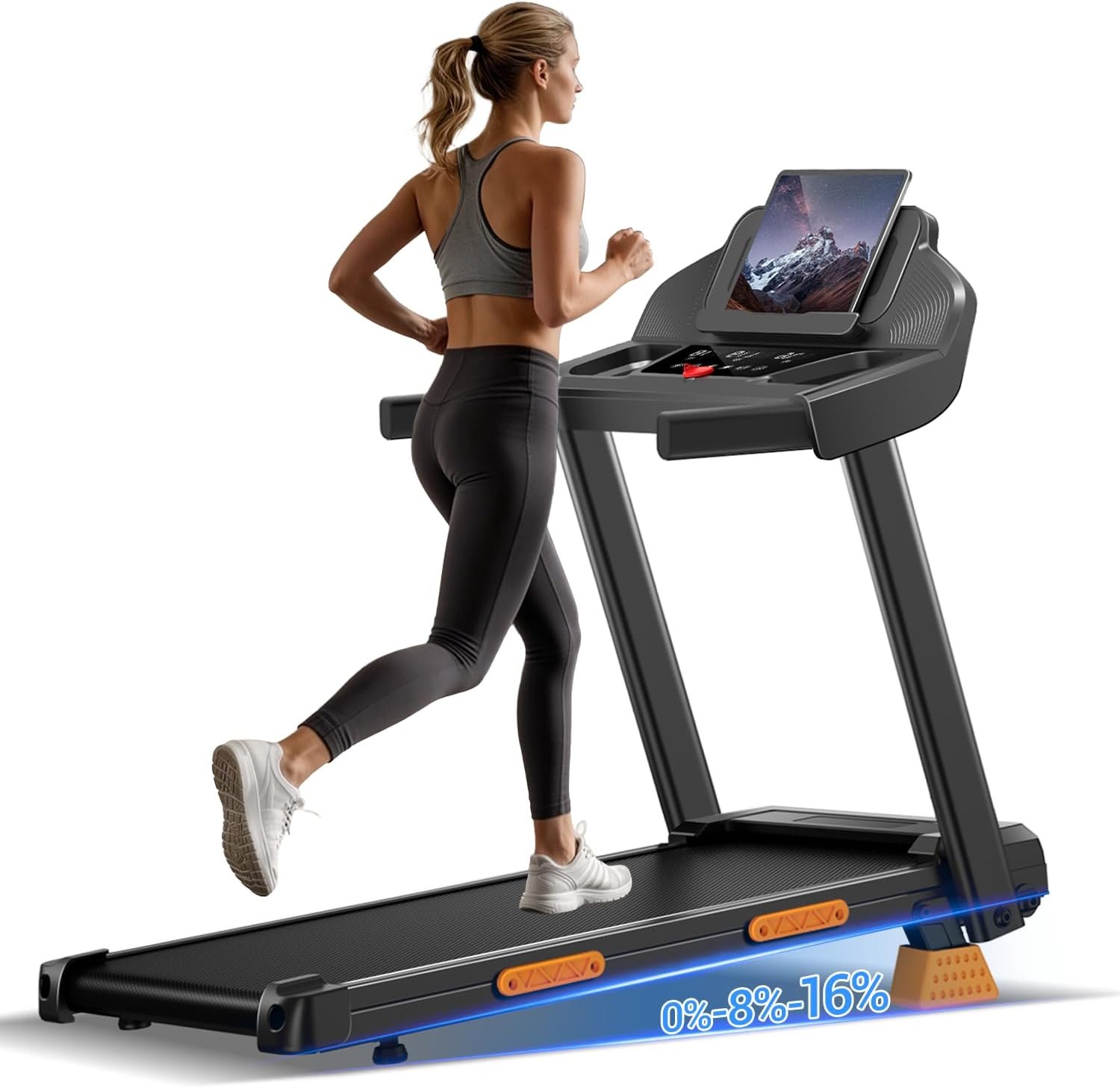 Treadmills for Home with 16% Incline, Foldable Treadmill with Handles, Portable Treadmill with 12 Preset Programs, 400Lbs