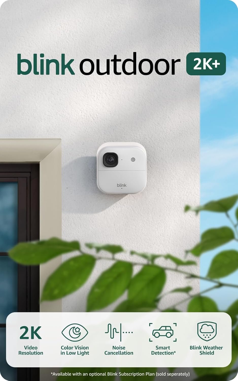 Blink Outdoor 2K+ (newest model) — Wireless smart security camera, 2K video resolution, enhanced audio, two-year battery. Sync Module Core included — 5 camera system (White)