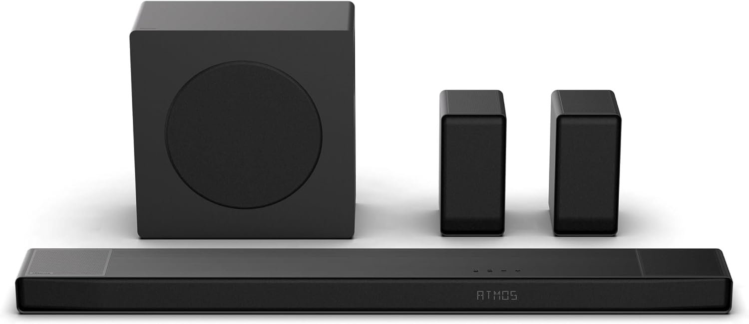 Hisense AX5140Q 5.1.4ch Home Theater Soundbar with Wireless Subwoofer and Rear Surround Speakers,Up-Firing Speakers,Dolby Atmos,DTS:X,Bluetooth 5.3,HDMI eARC,App Control & Remote Control,7 EQ Modes